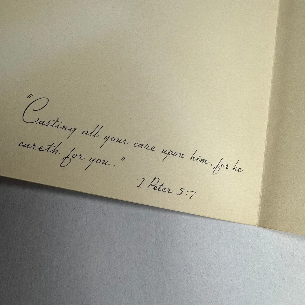 Vintage Harry Doehla Get Well Card Floral Vase‎ Religious Verse I Peter 5:7 310S